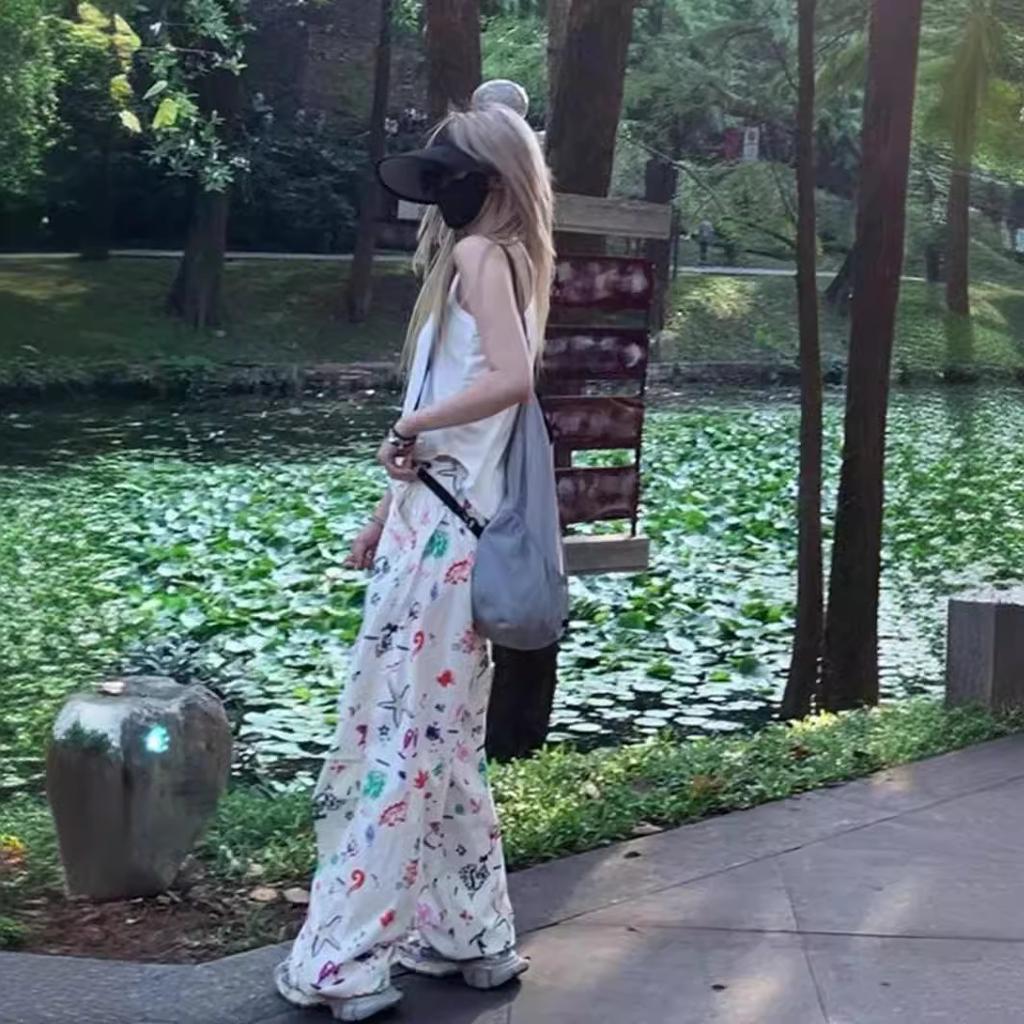 Женские свободные брюки с широкими штанинами American Styley2k Cartoon Graffiti Брюки-карго Модные уличные повседневные брюки