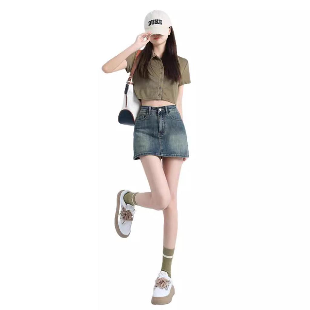 Women's American Retro High-Waisted Slim Denim Skirt - Summer Hot Girl Style, Large Size, Tight Fit, Short 