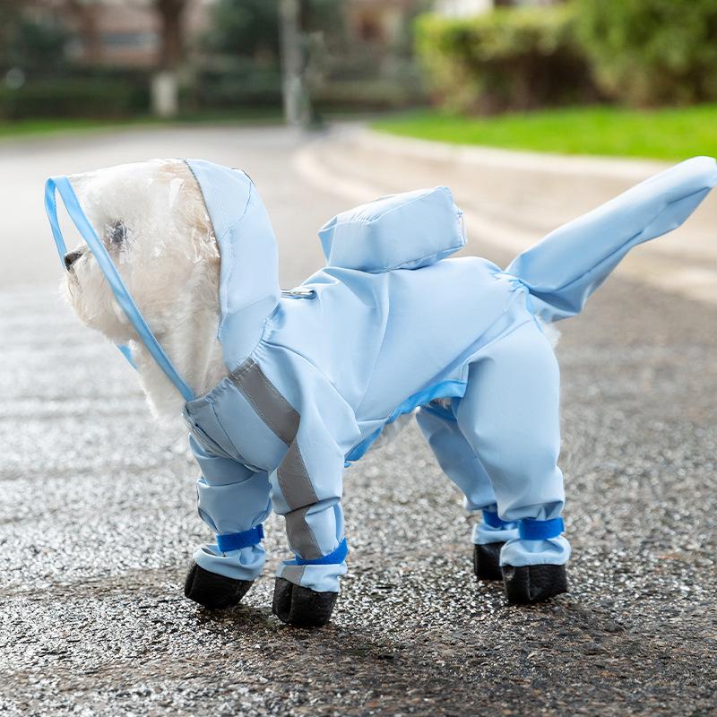 Waterproof Four-Legged Tail-Covering Dog Raincoat with Built-In Backpack Leash-Ready for Small Medium Dogs Rainy Day Outdoor Walks & Trips