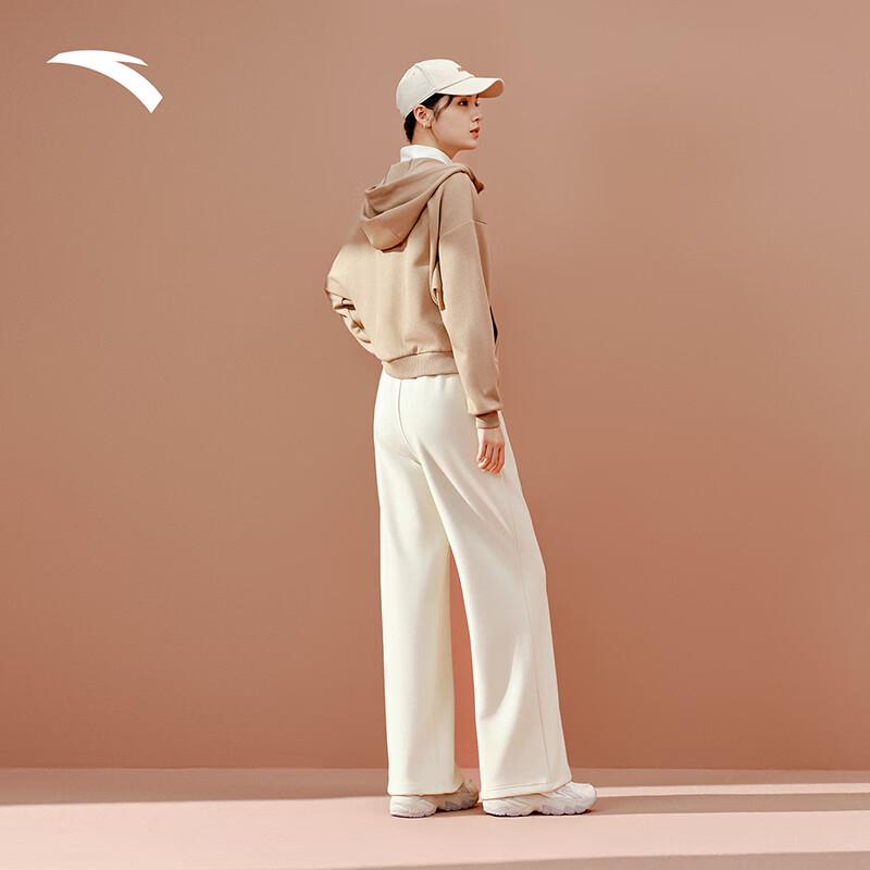 Anta Women's Fleece-Lined Straight Wide-Leg High-Waist Casual Pants