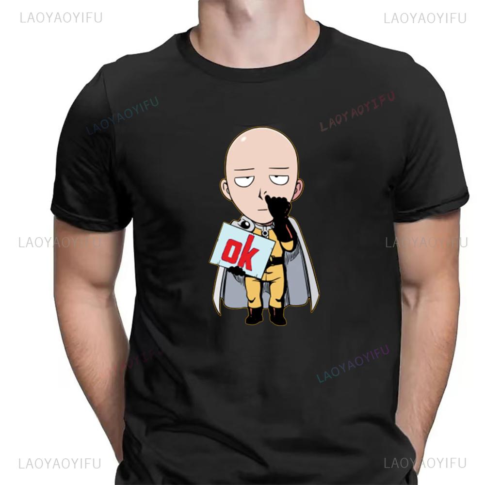 One punch man says Ok cartoon hip hop crew neck casual fashion street wear trend summer comfortable men women universal Tshirt