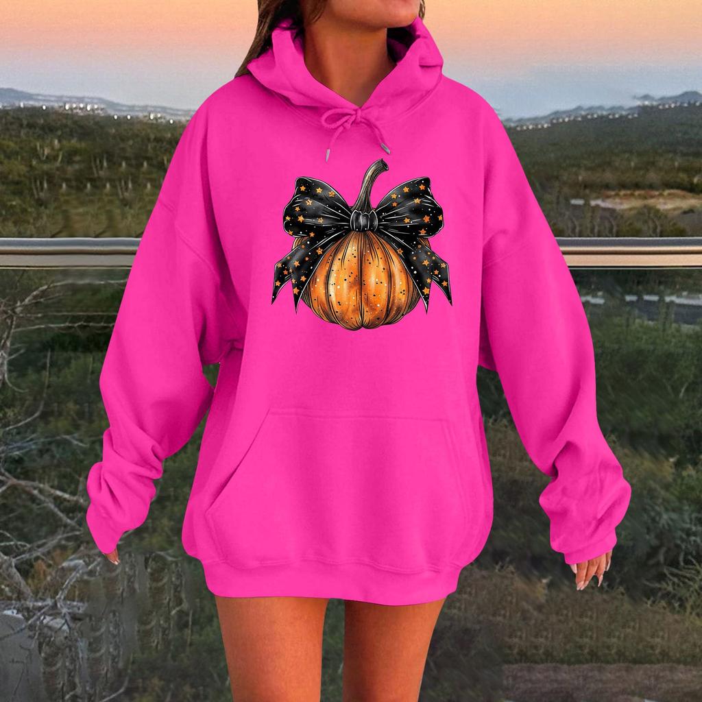 Женский плюшевый свитшот с длинными рукавами оверсайз со спущенными плечами и капюшоном с принтом на Хэллоуин