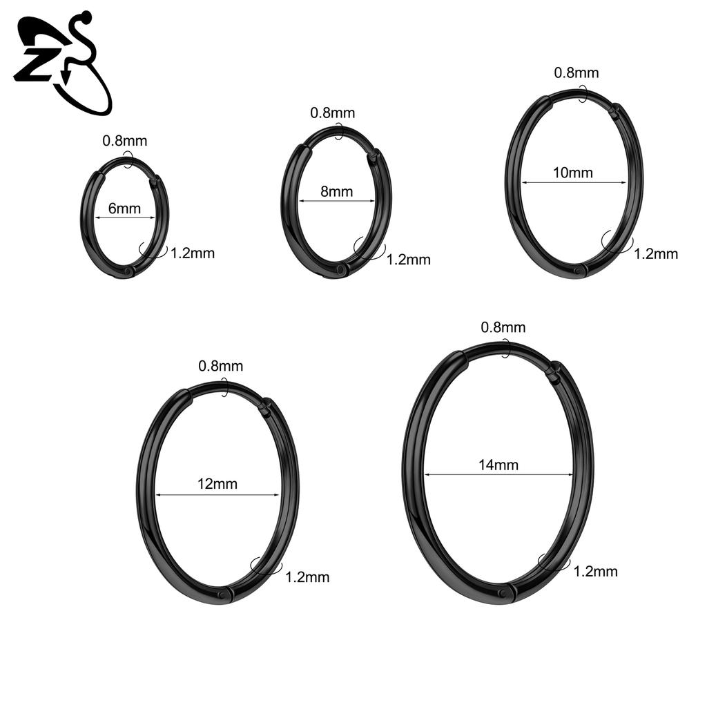 ZS 1 шт. 20G Серьга-кольцо из нержавеющей стали 6/8/10/12 мм Круглые серьги-гвоздики Кристалл CZ Пирсинг носа Хеликс Хрящ Циркон