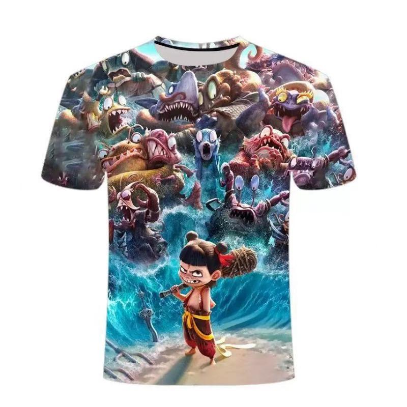 Детские футболки Nezha Детская футболка с коротким рукавом Летняя футболка для мальчиков Модная футболка с круглым вырезом с 3D-принтом