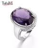Women's Zircon S925 Copper Ring Amethyst Ring Exaggerated Egg Shaped Female Ring for Women Wedding Party Gifts