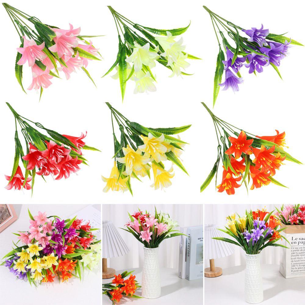 7Heads Colorful Water Grass Wedding Decor Lilies Bouquet Persian Leaf Artificial Flowers Fake Lily
