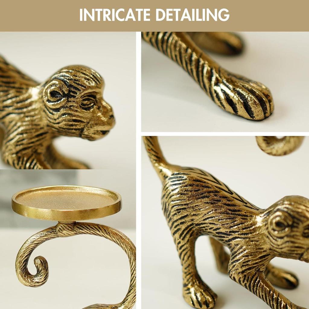 Подсвечник-столбик в форме обезьяны из алюминия для домашнего декора | Настольный экспонат для подарка – золото (Свеча не входит в комплект)