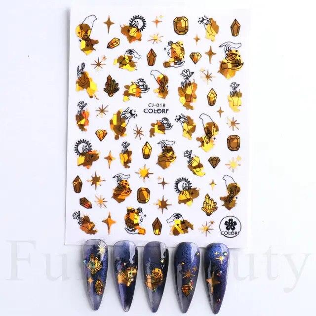 Lily Flower Geometric 3D Nail Stickers Maple Leaves Lines Nail Art Adhesive Sliders Red Berries Decals Decoration PPSTZ-SJ027