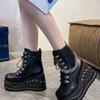 Мода Новые Ботинки для Женщин Мода Панк Готика Платформа Каблуки Танкетка Женские Ботинки Повседневные Высокие Каблуки Цепь Украшение Короткие Ботильоны Женские