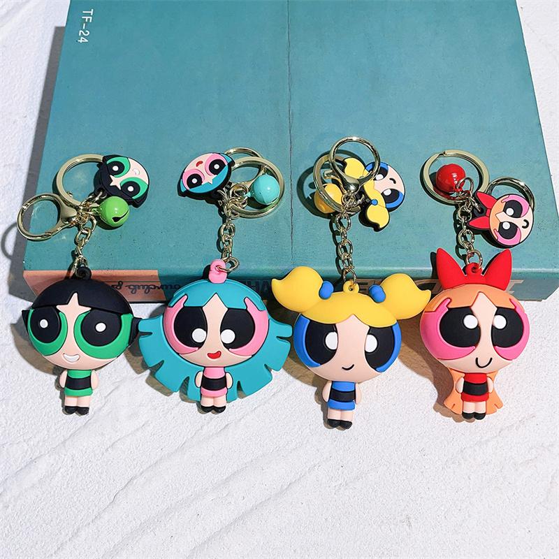 Брелок для ключей Powerpuff, сумка, подвеска, ПВХ, подарок, мультяшные девушки, милые аксессуары для кукол