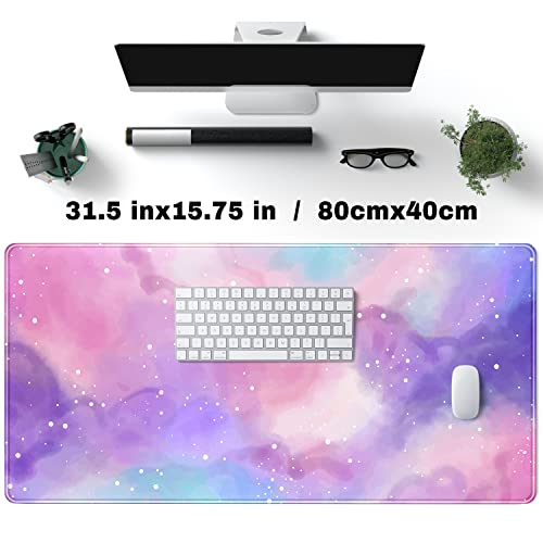 Purple Starry Sky Galaxy cute e-sports mouse pad locking edge non-slip large computer table pad 80x40cm