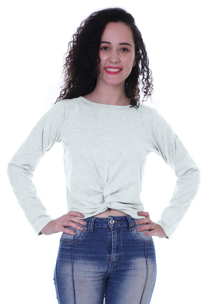 Moomaya Womens Full Sleeves Front Knot Crop Top Summer Tshirt Plain Tee Tops