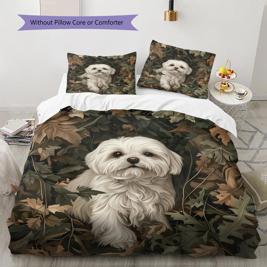 Maltese Pattern Bedding Home Decoration Birthday Gift (1 * duvet cover + 2 * pillowcase, without core)
