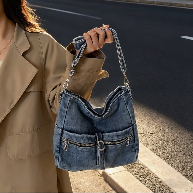 Винтажная выстиранная джинсовая сумка большой вместимости