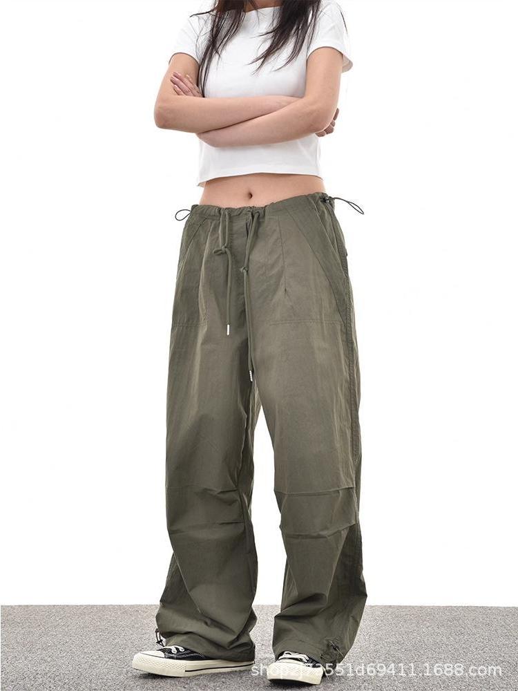 Женские парашютные брюки-карго широкие, цвет хаки - Летняя коллекция 2025, очень длинный фасон