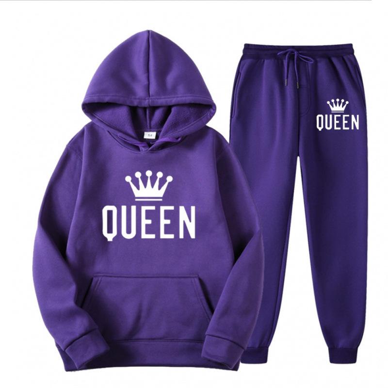 Мужской флисовый комплект с капюшоном большого размера 2025 - Модный принт QUEEN для осени/зимы