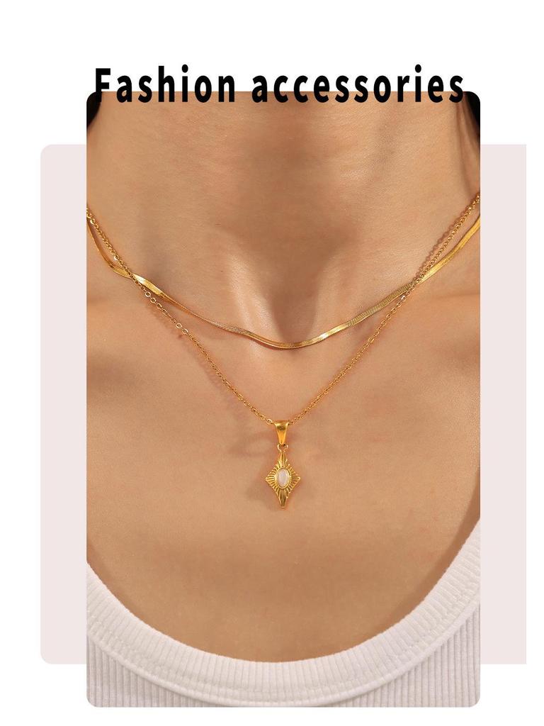 Four-Pointed Star Cat's Eye Stone Pendant & Seashell Ring Titanium Steel Clavicle Chain Set