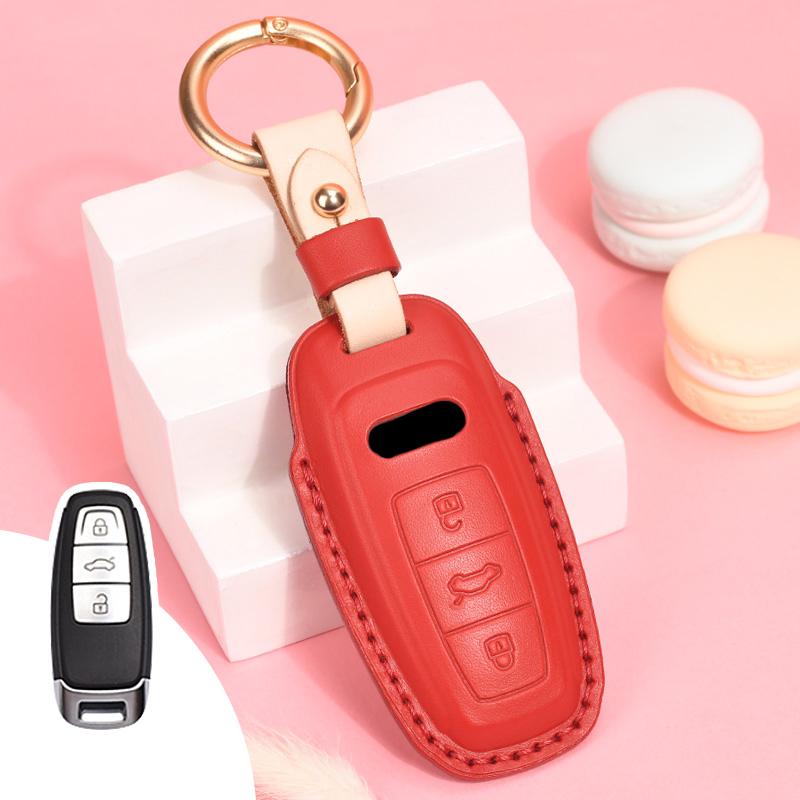 Leather Car Smart Key Case Cover For A6 A7 A8 E-tron Q5 Q7 Q8 C8 D5 TFSI Protector Keyless Fob Ring Auto Accessories Shell