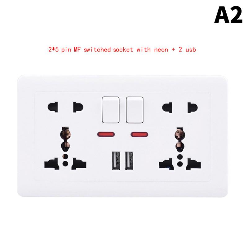 White Universal Wall Power Socket Supply Multifunctional 5-Pin Socket Electrical Switch With 2.1A 10W Dual Usb Type-C Charging
