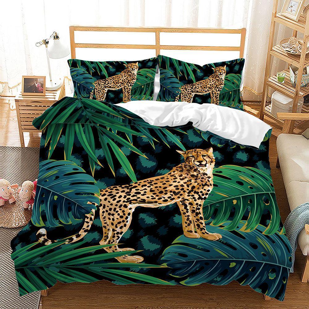 Домашнее постельное белье с животным узором, пододеяльник и наволочка с леопардовым принтом, постельное белье, односпальная кровать, полный размер, 2/3 шт., ткань из микрофибры
