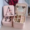 PU Jewelry Box Storage Mirror Box 26 Printed Letter Jewelry Box Portable Jewelry Storage Box Earring Ring Box ADM