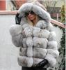 Women's Mid-Length Hooded Faux Fox Fur Coat - Casual Socialite Style