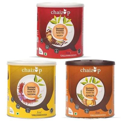 Чай Chaizup Premium 1 Min Instant Assorted Tea Pack - 500G банки (Пакет из 3)|Ароматы Масала, Имбирь и Шафран|Приблизительно. 108 порций|1500 грамм