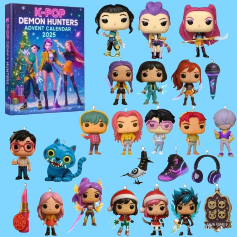 @Kpop Demon Hunters Рождественский Адвент-календарь Huntrix Rumi Mira Zoey SAJA Boys Derpy Tiger Новогодние украшения Подарки