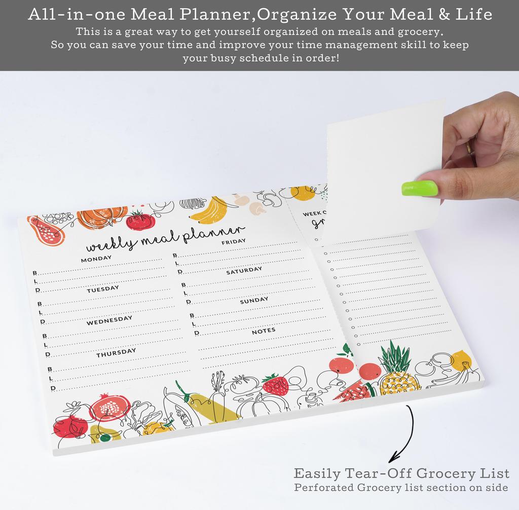 Inkdotpot Weekly Meal Planner Notepad 7"x10 , "Kitchen Menu" Magnetic Meal Planning Pad with Tear Off Grocery S-54 Sheets