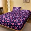 1 Piece Four Ring Pink Heart Pattern Sanded Fitted Sheet, Heart Printed Bedspread For Bedroom, Bedding (Not Include Pillowcase)