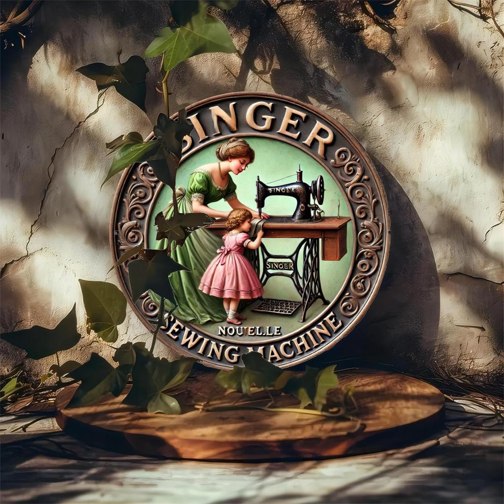 Vintage-7.8 Inch Wood Singer Sewing Machine Sign Plaque - Distinctive Iron Wall Decoration with Retro Aesthetic, Simple and Stylish Toilet Door Hangin