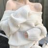 2024 Spring Design Sexy White Knitted Sweater Women Long Sleeve Pure Color Korean Fashion Y2k Clothing Elegant Pullover Female