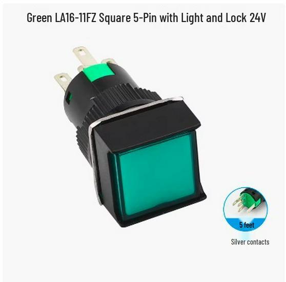 Square Button Switch, LA16-11FZ, 16mm, 3/5-Pin, 12V/24V, Self-Reset/Locking, with Light