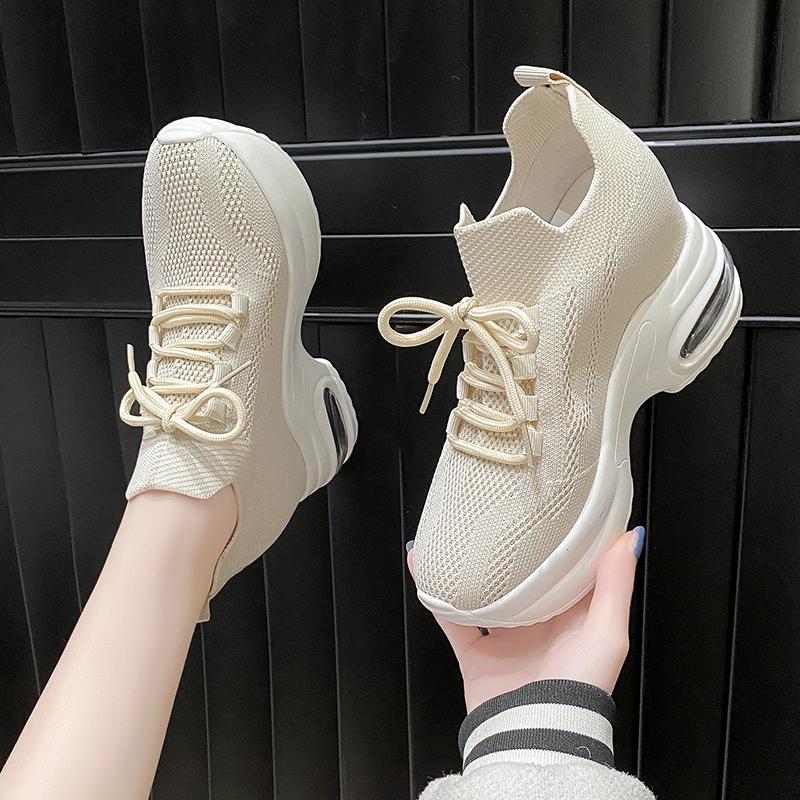 Весенне-осенние женские кроссовки на сетчатом среднем каблуке, 2024 г., женская обувь высокого качества, женская вулканизированная обувь для взрослых на шнуровке