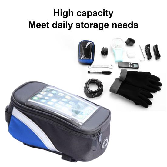 Сумка на раму велосипеда, водонепроницаемая сумка из ткани Оксфорд с сенсорным экраном и застежкой-молнией, сумка для передней трубки для горного велосипеда