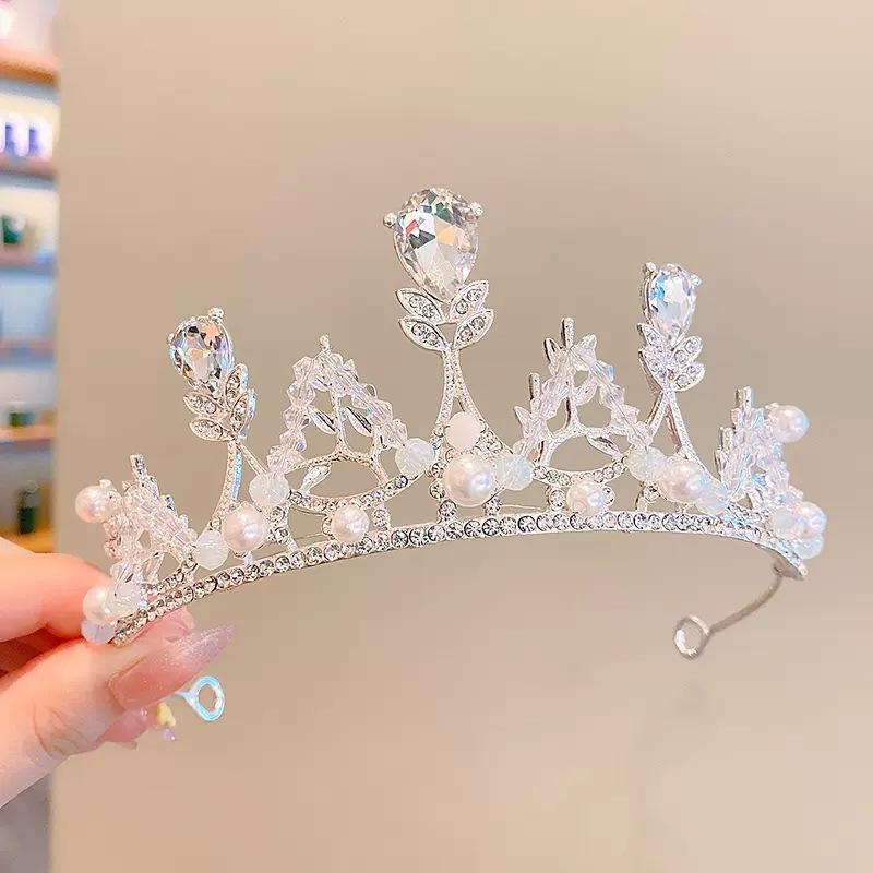 Детская корона-тиара принцессы для девочек, корона для выступлений с кристаллами, повязка на голову, детская открытка на день рождения, аксессуары для выступлений