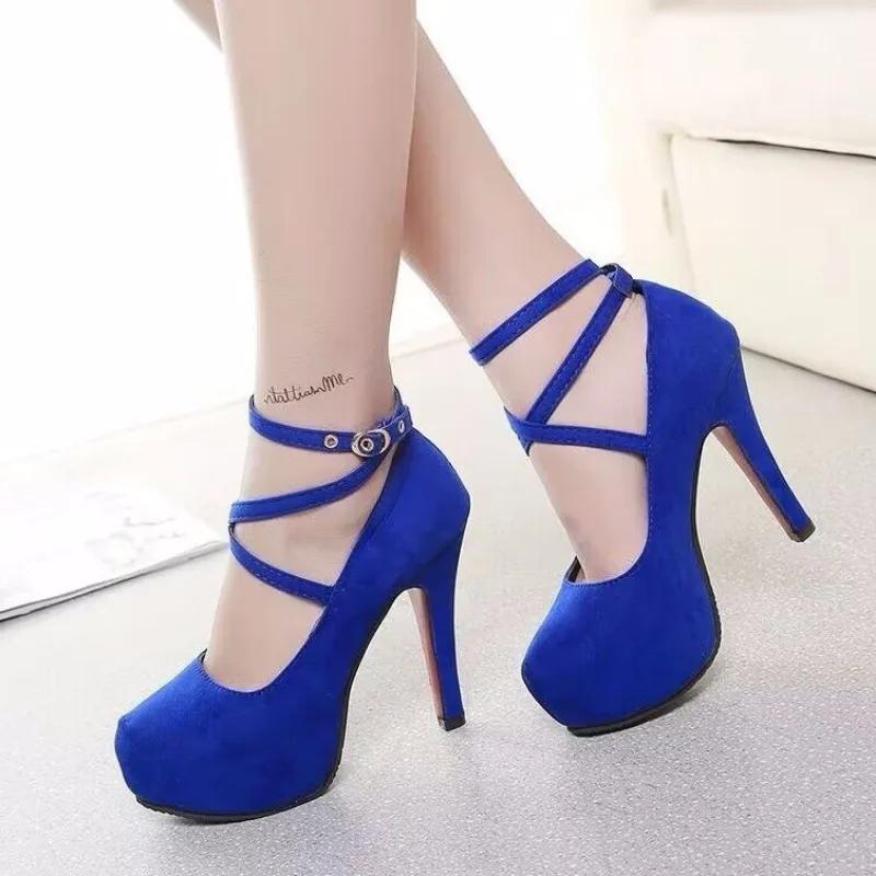 Fashion High Quality Waterproof Platform Women's Shoes Ankle Strap Super High Heels Sexy and Fashionable Thick Soled Shoes for Women