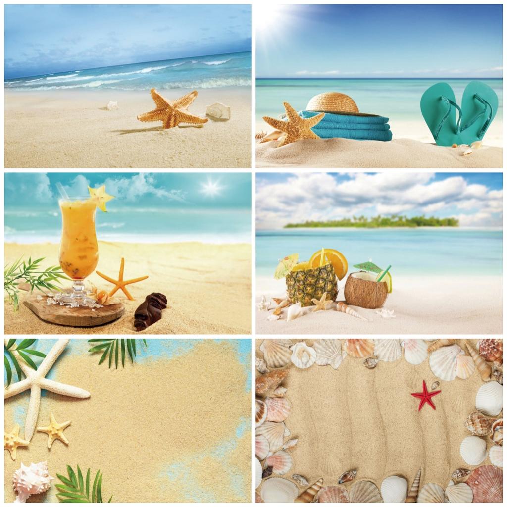 Tropical Beach Backdrop Decoration Seashell Starfish Summer Vacation For Pool Party Celebration Backgrounds For Photographs
