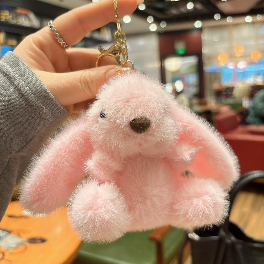 Fluffy Soft Rabbit Plush Pendant Metal Ring Rabbit Plush Key Ring Rabbit Fur Keychains Women Girls