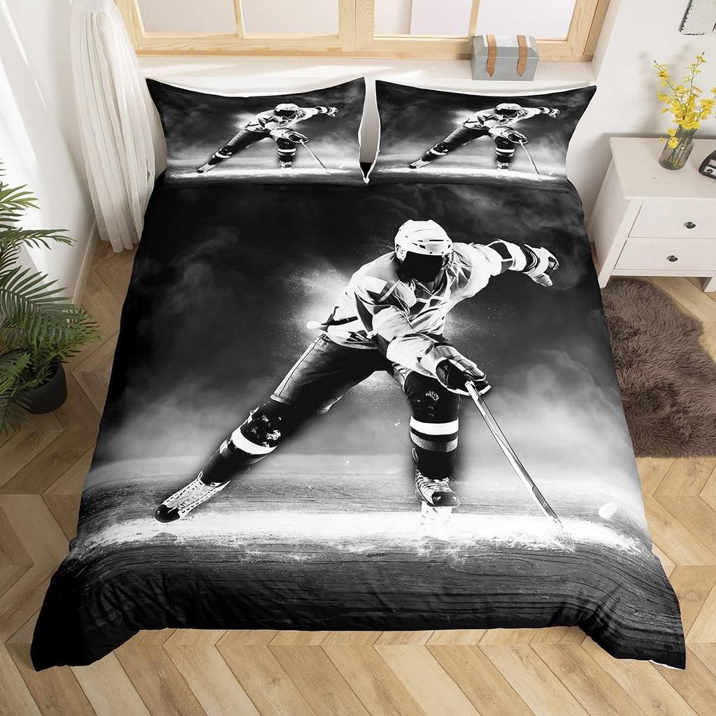 Пододеяльник для хоккея с шайбой Твин Квин для детей мальчиков девочек юношей Зимние ледовые виды спорта Игры Пододеяльник Шлем Коньки Постельный комплект