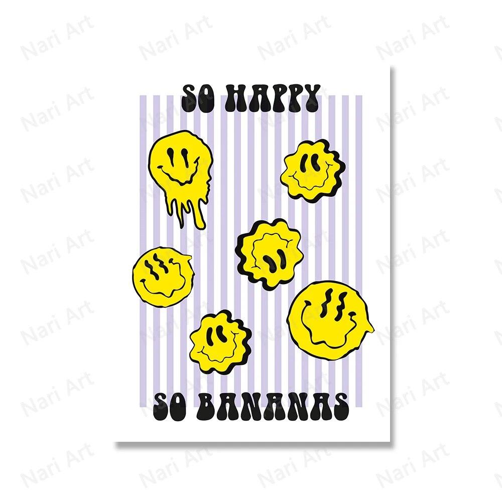 Abstract Smile Face Canvas Painting Posters Music Dance Party Peace Love Prints For Wall Home Decor Living Room Hanging Pictures No Frame