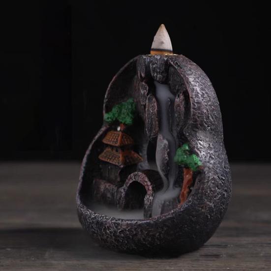 Горелка с обратным потоком, воронка с большим отверстием, быстро дымит, изысканная резная смола, орнамент для ароматерапии, ретро горный водопад, курильница для благовоний, домашний декор