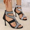 Fashion Shiny Crystal High Heels Sandals for Women 2025 Fashion Zipper Stiletto Heel Party Shoes Woman Summer Peep Toe Ankle Sandals