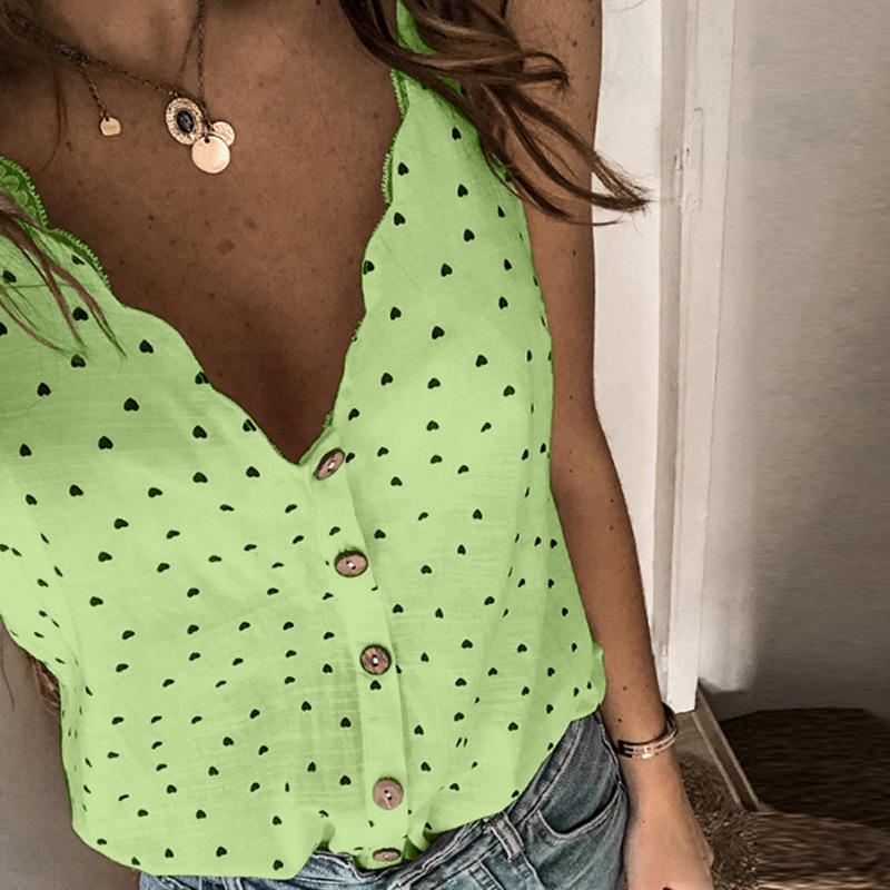 Женская сексуальная футболка с принтом пуговиц и V-образным вырезом