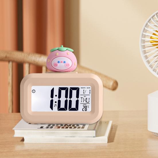 Будильник Легко читаемое время, дата, температура, ЖК-экран, мультяшный декор, 8 различных мелодий звонка, цифровые часы, спальни, дорожный будильник