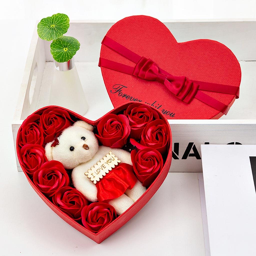 Valentine's Day 10 Flowers Soap Flower Gift Rose Box Bears Bouquet Festival Gift
