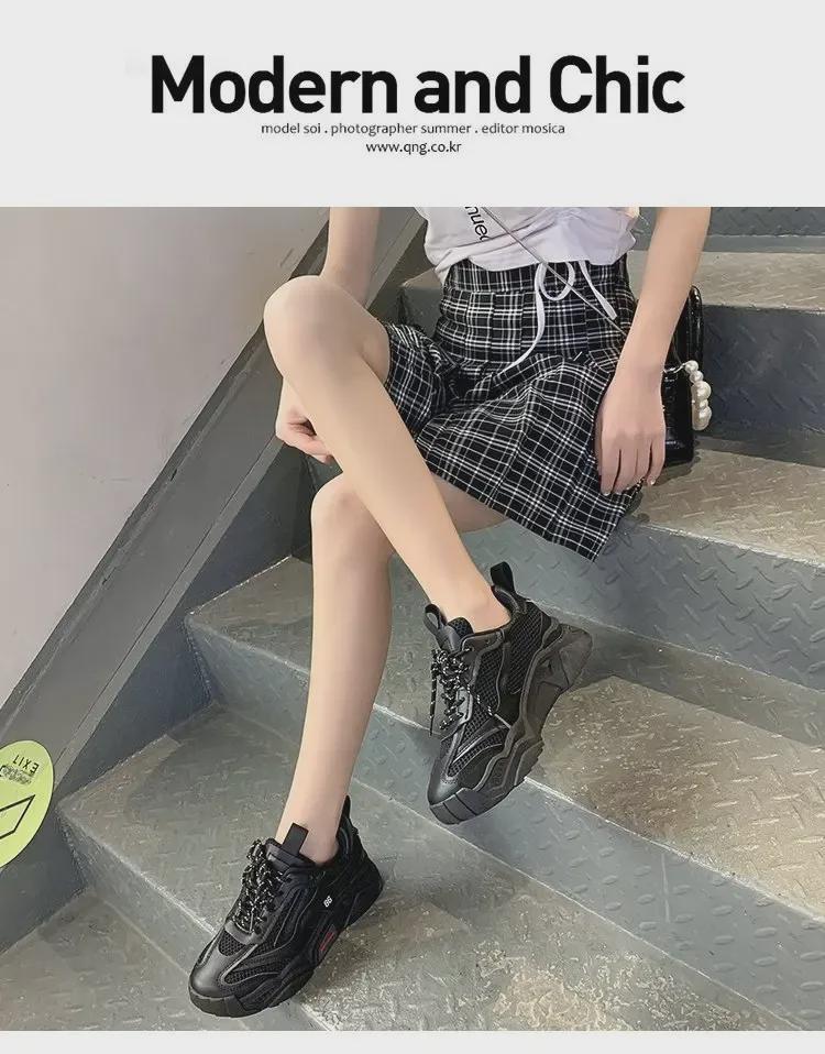 Модные сетчатые туфли для пап на весну и лето — конфетного цвета, дышащие, на толстой подошве, универсальные спортивные кроссовки