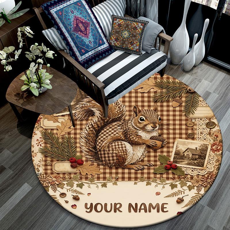 Custom Name,Vintage Farmland Wildlife Series pattern round rug,Carpet Rug for Living Room Bedroom Playroom ,Non-slip Floor Mat,Holiday Gifts and Birth