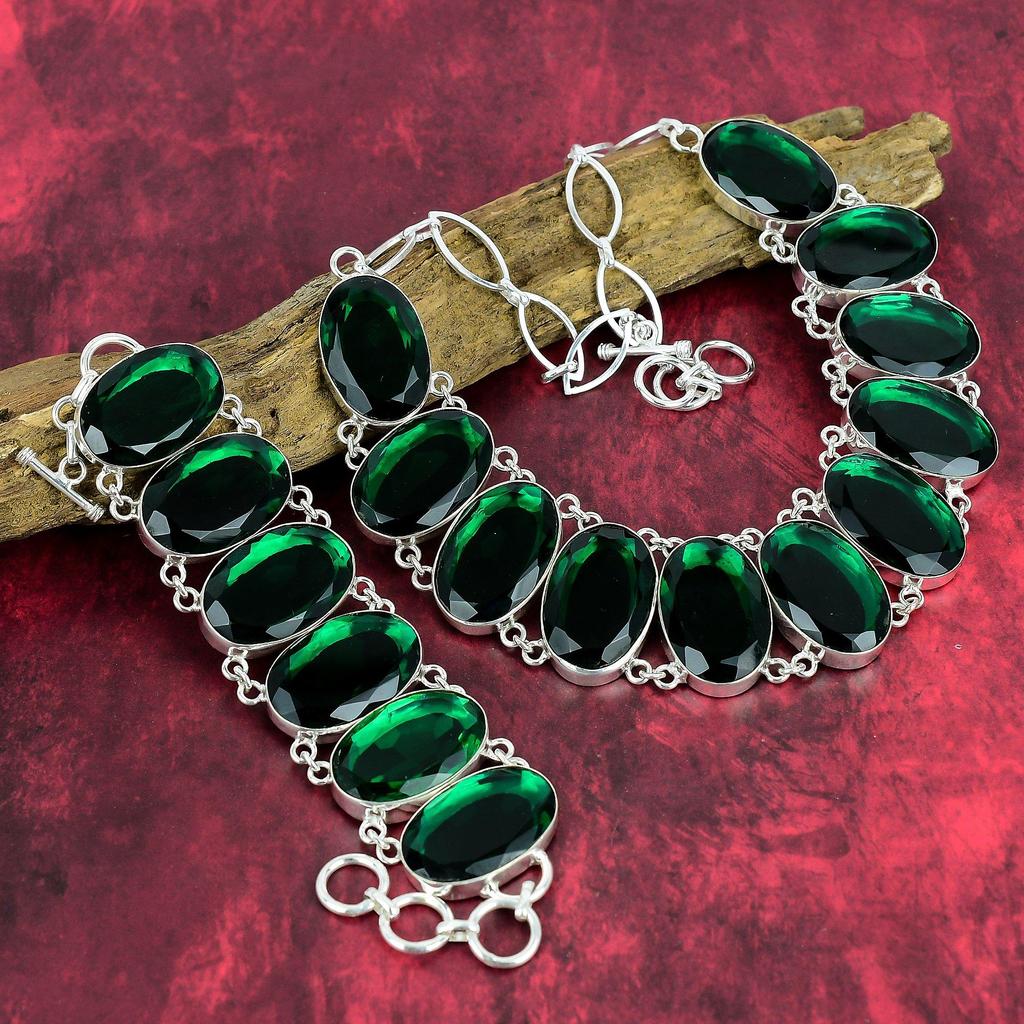 Faceted Chrome Diopside Gemstone Jewelry, 925 Solid Sterling Sliver Necklace & Bracelet Jewelry Set For Wife, Handmade Lovely Diopside Jewelry For Her