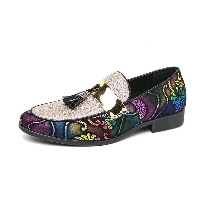 Mens Spring Tassel Pointed Shoe Golden Nightclub Casual Shoes Loafers Mens Shoes Slip-on Lightweight  Shoes Zapatos De Hombre